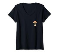 Donna Simple di Funghi minimalisti Divertenti Shiitake Maglietta con Collo a V