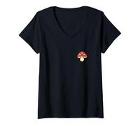 Donna Simple di Funghi minimalisti Divertenti Shiitake Maglietta con Collo a V