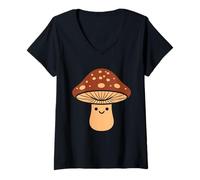 Donna Simple di Funghi minimalisti Divertenti Shiitake Maglietta con Collo a V