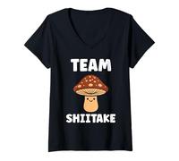 Donna Simple di Funghi minimalisti Divertenti Team Shiitake Maglietta con Collo a V