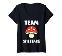 Donna Simple di Funghi minimalisti Divertenti Team Shiitake Maglietta con Collo a V