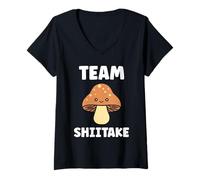 Donna Simple di Funghi minimalisti Divertenti Team Shiitake Maglietta con Collo a V