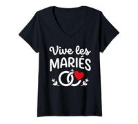 Donna Simple EVJF Belle Tenue Cérémonie Mariage Vive Les mariés Maglietta con Collo a V