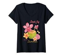 Donna Simple Joy Summer - Spiaggia floreale tropicale al cocco Maglietta con Collo a V