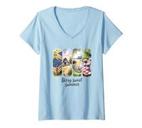 Donna Simple Living Blueberry Farm Fresh Bliss Maglietta con Collo a V