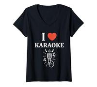 Donna Simple minimalist music evening I love karaoke Maglietta con Collo a V
