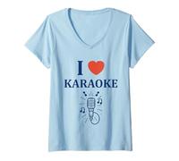 Donna Simple minimalist music evening I love karaoke Maglietta con Collo a V
