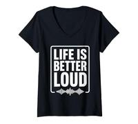 Donna Simple Quote Concert Volume Musician Life Is Better Loud Maglietta con Collo a V