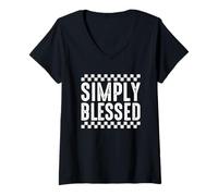 Donna Simply Blessed - Schema a Scacchiera Love Maglietta con Collo a V
