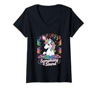 Donna Sinfonia Del Suono Unicorno Dj Magico Maglietta con Collo a V