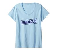 Donna Singaholic Non Riesco a Smettere di Cantare Divertente Maglietta con Collo a V