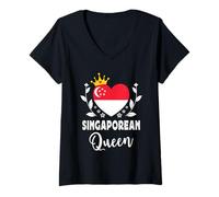 Donna Singaporean Queen Singapore Flag Proud Singaporean Woman Maglietta con Collo a V
