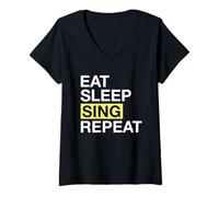 Donna Singer Eat Sleep Sing Repeat Singing Lover Maglietta con Collo a V