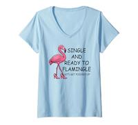 Donna Single And Ready to Flamingle Flamingo Let's Get Flocked Up Maglietta con Collo a V