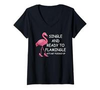 Donna Single And Ready to Flamingle Flamingo Lets Get Flocked Up Maglietta con Collo a V