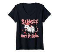 Donna Single But Feral Opossum Funny Valentines Humor Maglietta con Collo a V