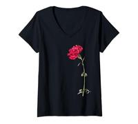 Donna Singolo Stelo Rosso Garofano Isolato Maglietta con Collo a V