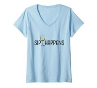 Donna Sip Happens - Bicchiere da Vino Divertente per Amanti del Vino Maglietta con Collo a V