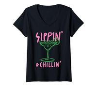 Donna Sippin' & Chillin' Cocktail Rilassante Bevanda Estiva Maglietta con Collo a V