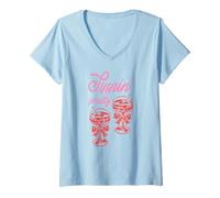 Donna Sippin' Pretty Cocktail Bicchieri Fiocchi Retro Party Graphic Tee Maglietta con Collo a V