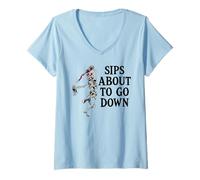 Donna Sips About to Go Down Wine Retirement Party Life Sip Happens Maglietta con Collo a V