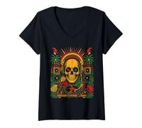 Donna Sistema Audio Dubplate Skull Drum And Bass DnB Raving Maglietta con Collo a V