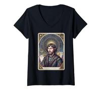 Donna Sistema Solare Rinascimentale Nicolaus Copernicus Maglietta con Collo a V