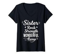 Donna Sister Rock Strength Wonderful Always - Family Bond Sisters Maglietta con Collo a V