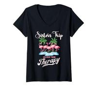 Donna Sisters' Trip Gruppo Ragazze Amici Flamingo Therapy Ragazze Maglietta con Collo a V