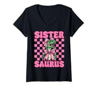 Donna Sistersaurus Trex Sorella Tyrannosaurus Rex Dinosaur Sis Maglietta con Collo a V