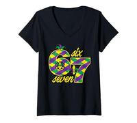Donna Six Seven 67 6 7 Mardi Gras Six Seven Meme Ragazzi Bambini Giovani Maglietta con Collo a V