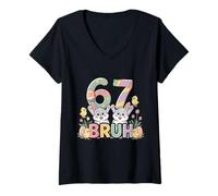 Donna Six Seven Bruh Easter Day Boys Bunny 67 Meme Rabbit Kids Maglietta con Collo a V