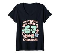Donna Six Seven Meme Cute Merry 67 Christmas Christmas Pigiama Kawaii Maglietta con Collo a V