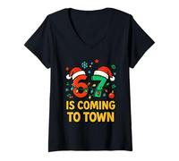 Donna Six Seven Meme Funny Christmas Matching 67 Sta arrivando in Città Maglietta con Collo a V