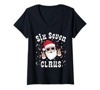 Donna Six Seven Santa Claus Funny 67 Christmas Meme Boys Girls 6 7 Maglietta con Collo a V