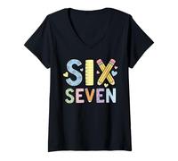 Donna Six Seven School Matching Squad Teacher Student 6th 7th Grad Maglietta con Collo a V