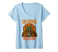 Donna Six Strings Endless Stories Maglietta Chitarra Musica Maglietta con Collo a V