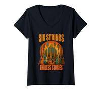 Donna Six Strings Endless Stories Maglietta Chitarra Musica Maglietta con Collo a V
