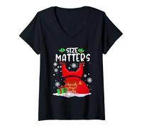 Donna Size Matter Fat Santa Claus Chimney Funny Christmas Xmas Maglietta con Collo a V