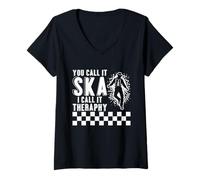 Donna Ska Music Lover Therapy Giamaicano Music Lover Ska Music Maglietta con Collo a V