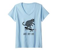 Donna Skate Don't Hate Cat Skateboard Retro Skater Kitten Maglietta con Collo a V