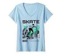 Donna Skateboard giapponese Anime Vibes Urban Skate Art Style Skater Maglietta con Collo a V