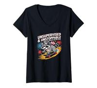 Donna Skateboard Raccoon senza supervisione Chaos Freedom Funny Art Maglietta con Collo a V