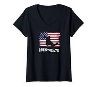 Donna Skateboard USA Bandiera Sport Patriot LOL Cool Maglietta con Collo a V