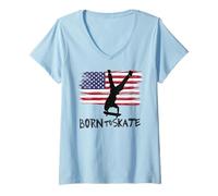 Donna Skateboard USA Bandiera Sport Patriot Trick Equilibrio Maglietta con Collo a V
