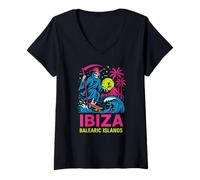 Donna Skateboarding Ibiza Isole Baleari Retro Uomo Beach Life Maglietta con Collo a V