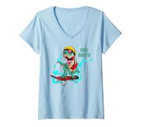 Donna Skateboarding T-Rex Dinosaur Boys Skate Dino Skateboard Maglietta con Collo a V