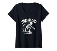 Donna Skater Dad Skeleton - Skatepark Humor Maglietta con Collo a V