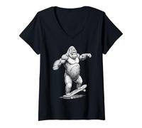 Donna Skater Skateboarder Gorilla Funny Animal Skateboarding Maglietta con Collo a V