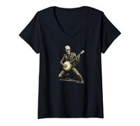 Donna Skeleton-Banjo Bluegrass-Festival Banjo Country-Music Banjo Maglietta con Collo a V